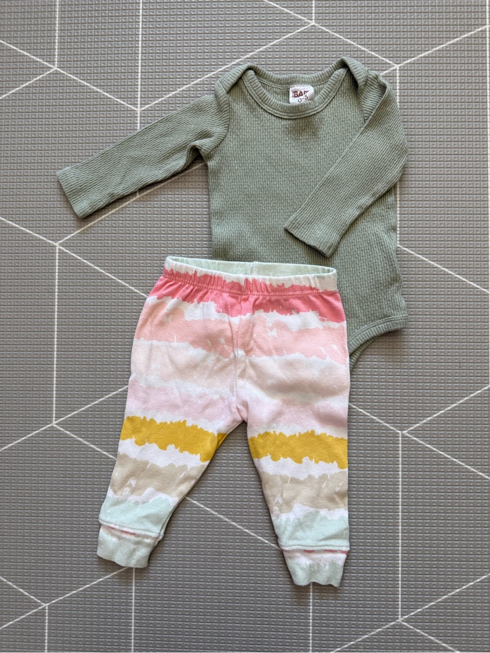 Cotton on|Baby girl organic cotton waffle knit bodysuit in sage green & leggings